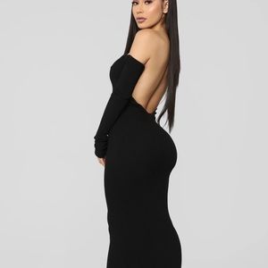 Off the shoulder black dress backless ribbed maxi